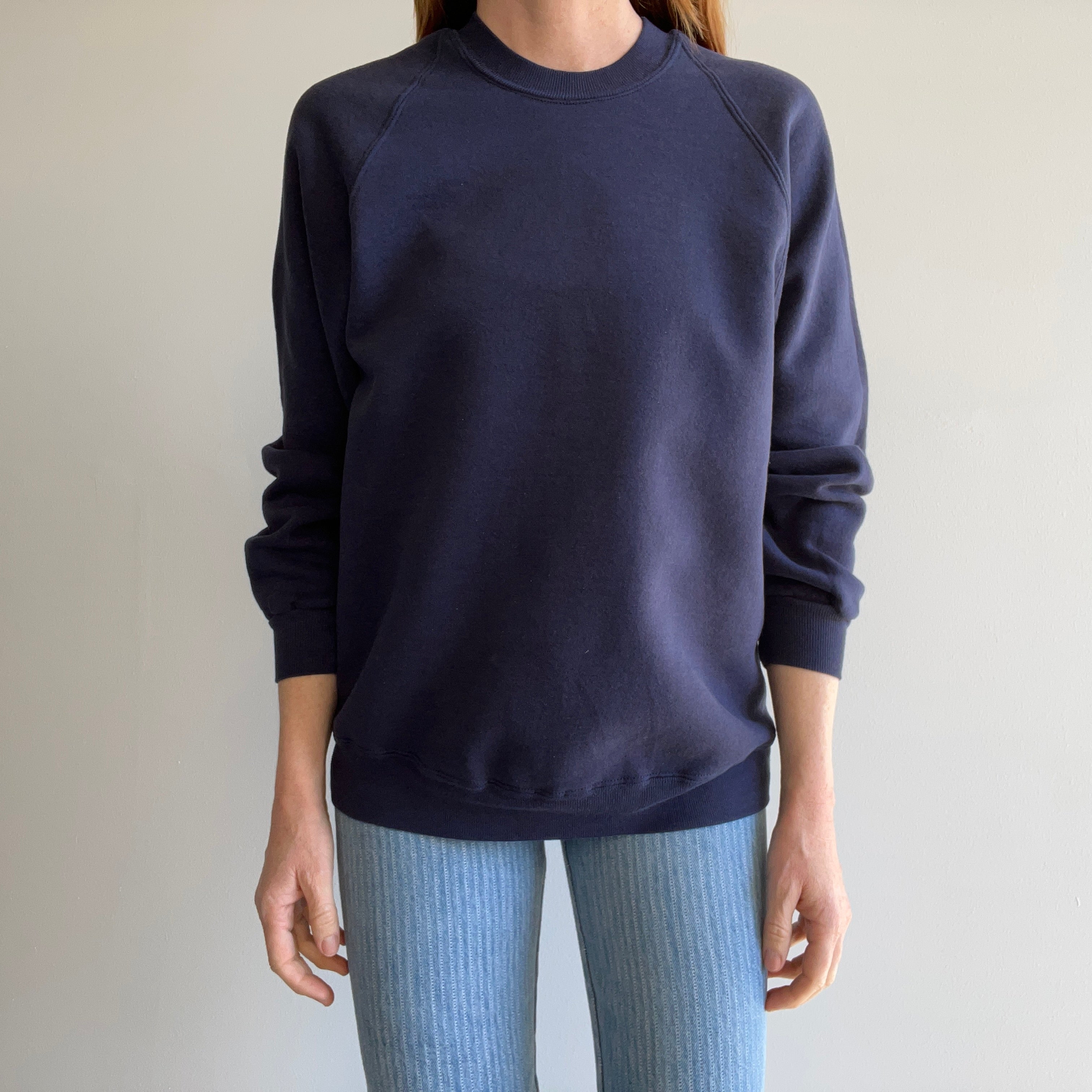 1980s Blank Navy Raglan by Russell - It's a 