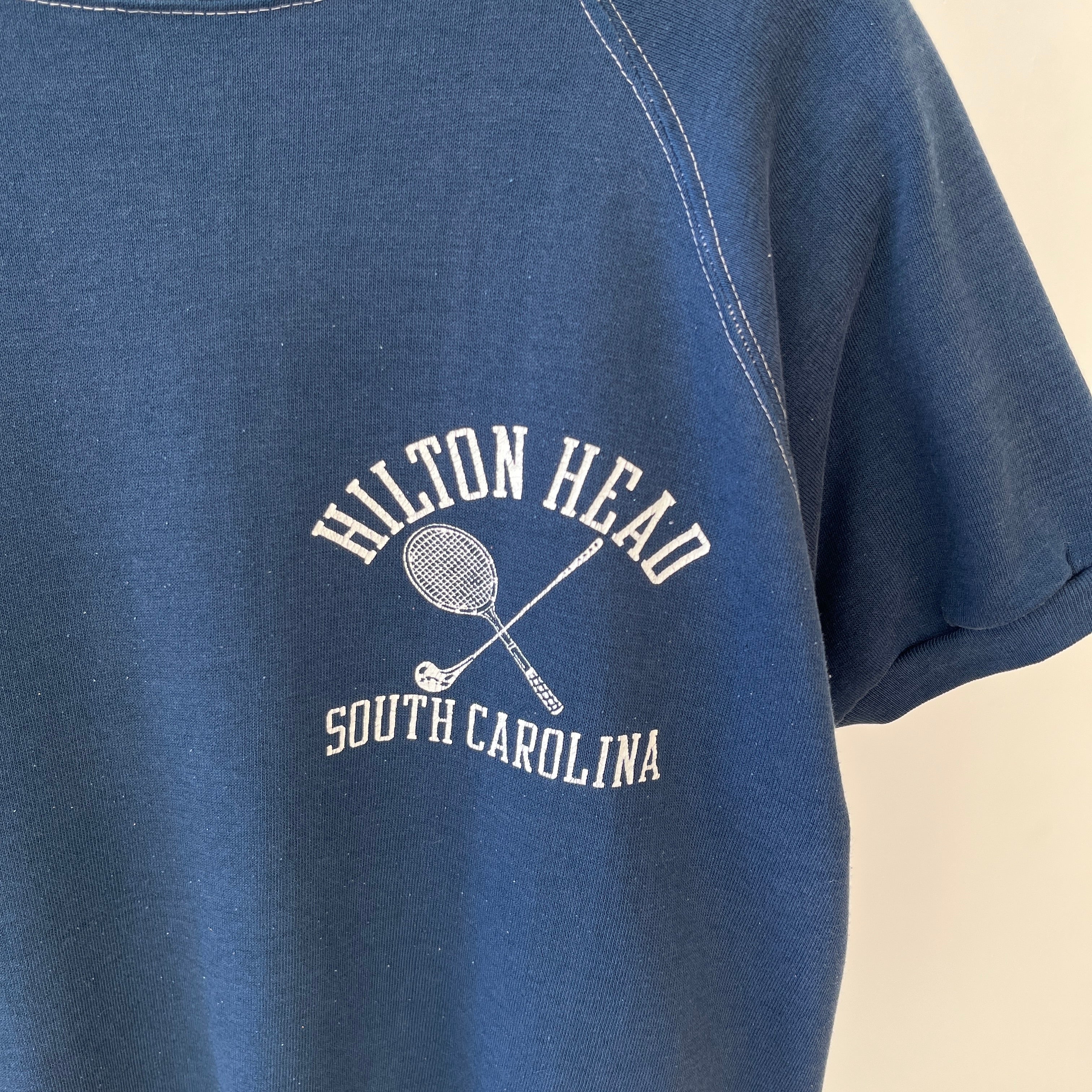 1960s Navy Blue Hilton Head South Carolina Short Sleeve Sweatshirt - Collectible
