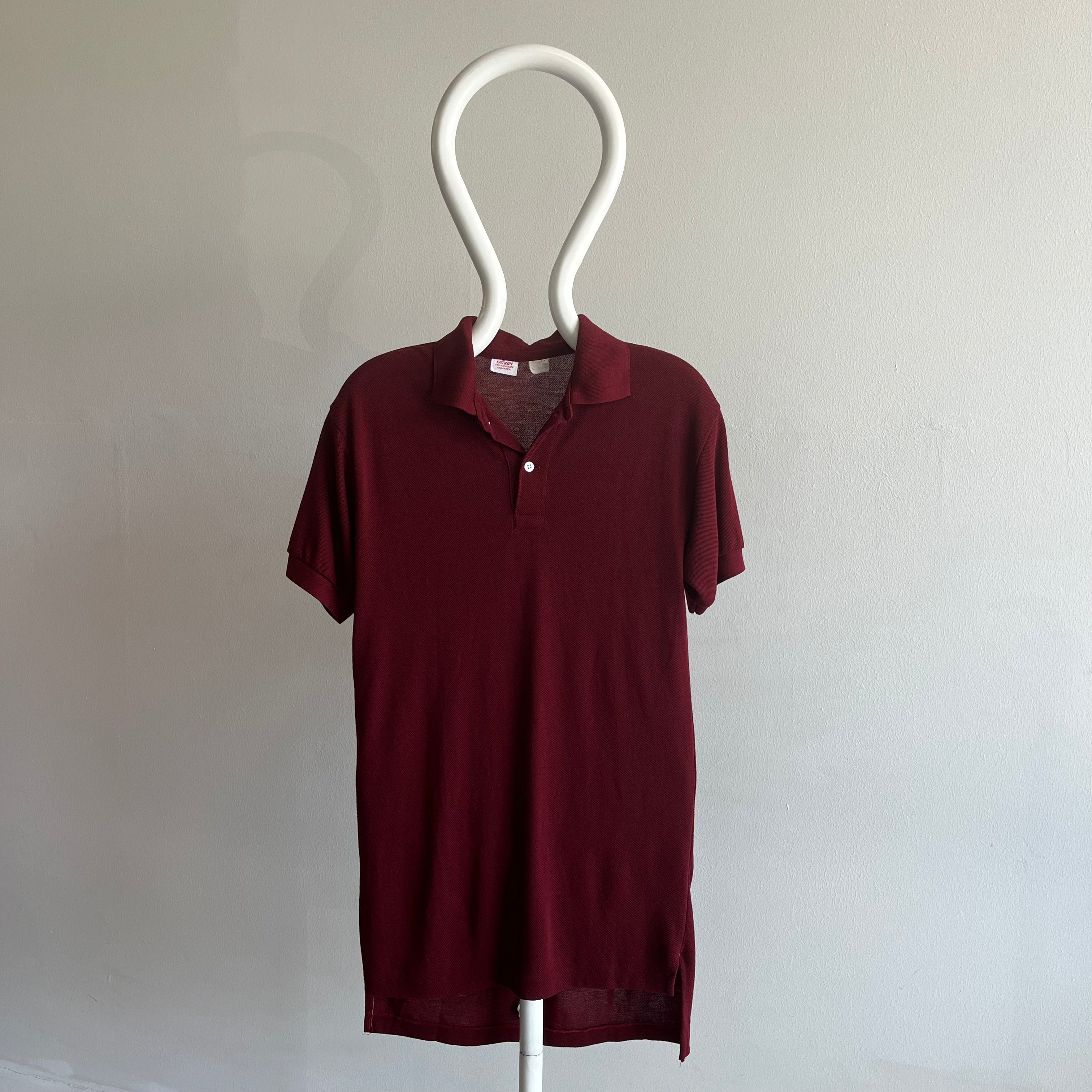 1980s Extra Long Burgundy Polo Shirt