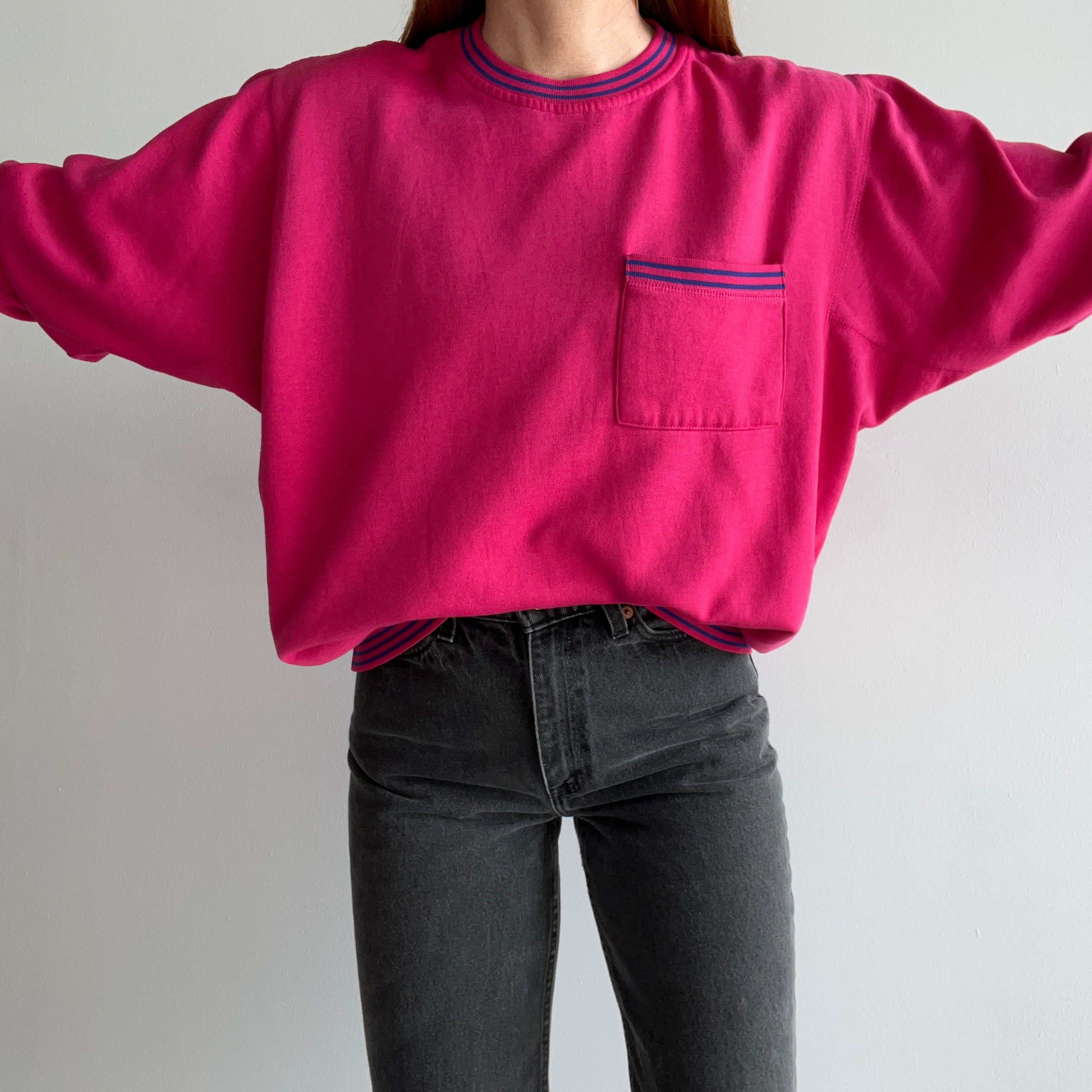 1980s Hot Pink Pocket Sweatshirt - She's a Special One