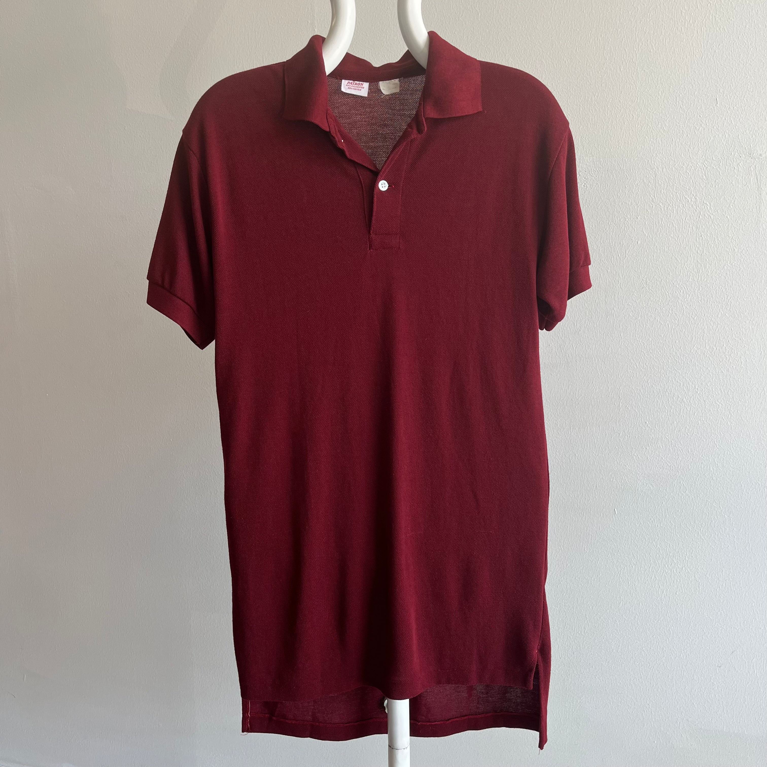 1980s Extra Long Burgundy Polo Shirt