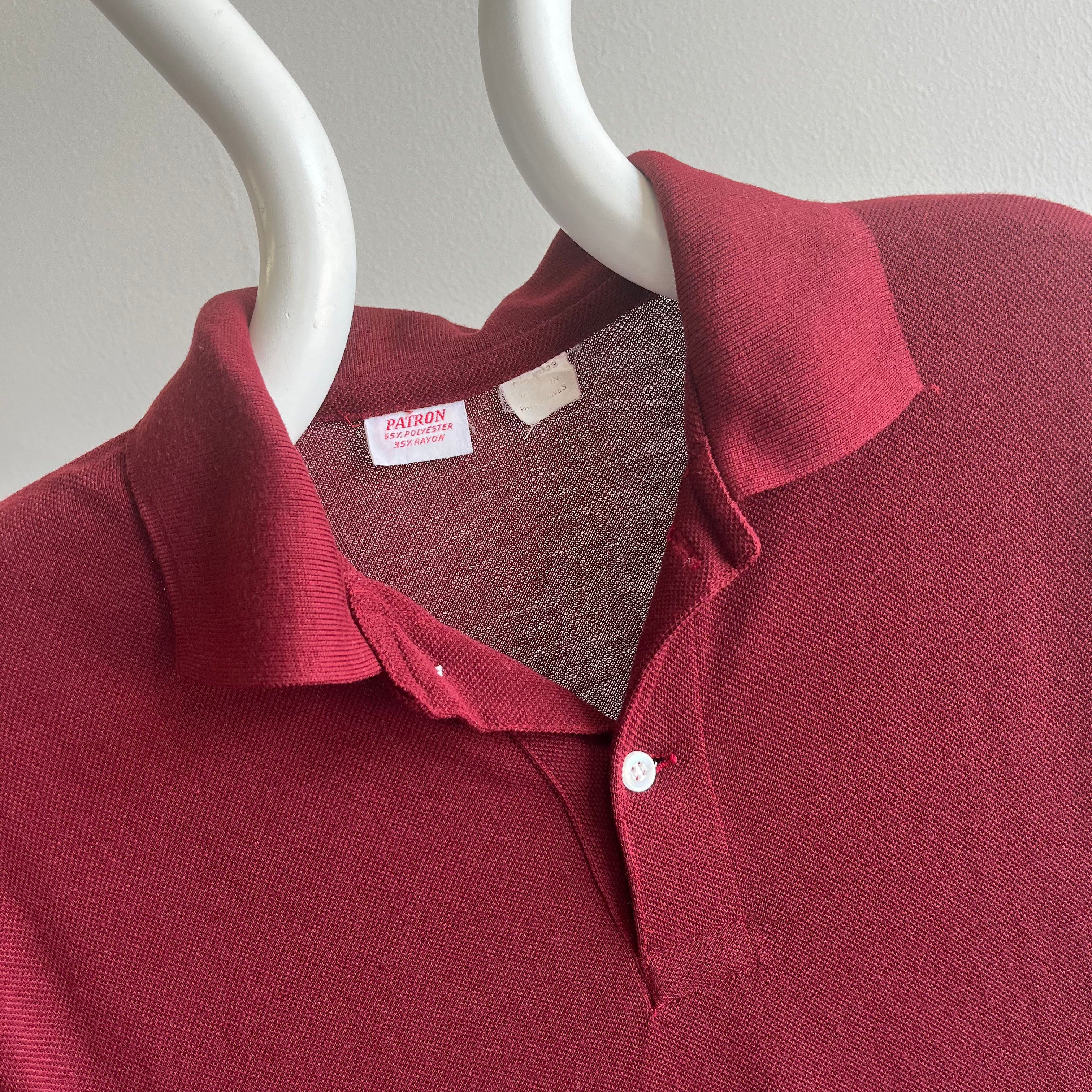 1980s Extra Long Burgundy Polo Shirt