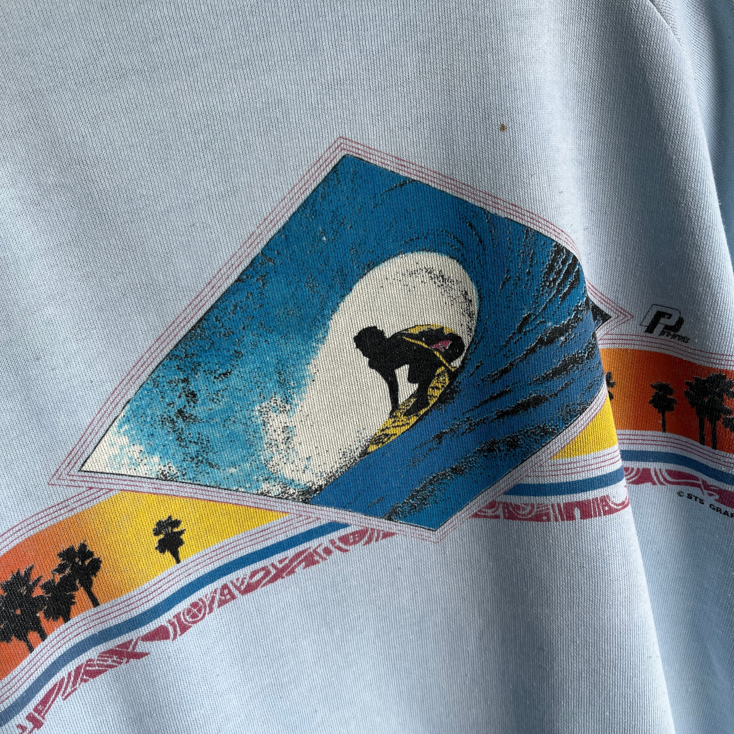 1985/6 Super Thinned Out and Stained Surfing Front and Back Sweatshirt