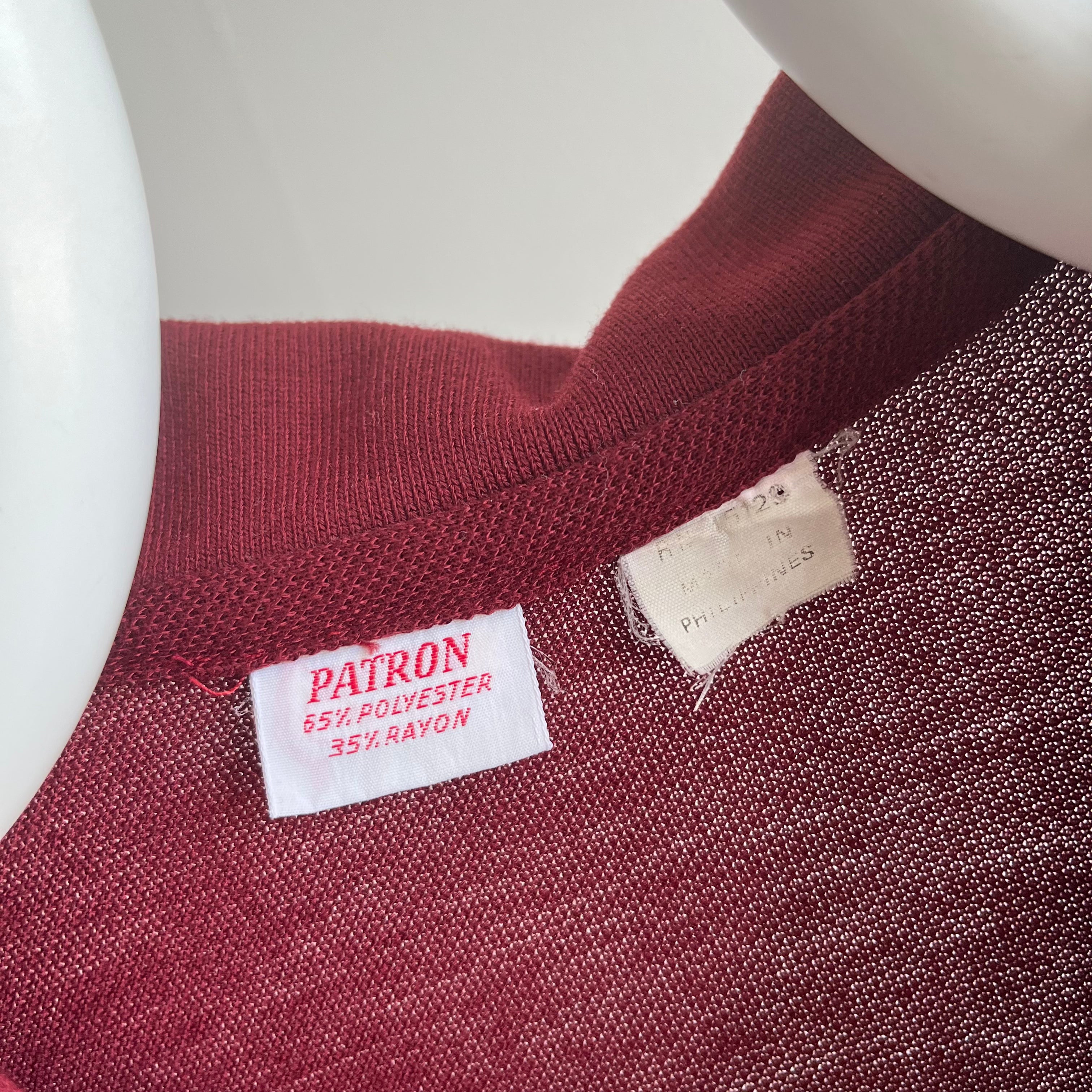 1980s Extra Long Burgundy Polo Shirt