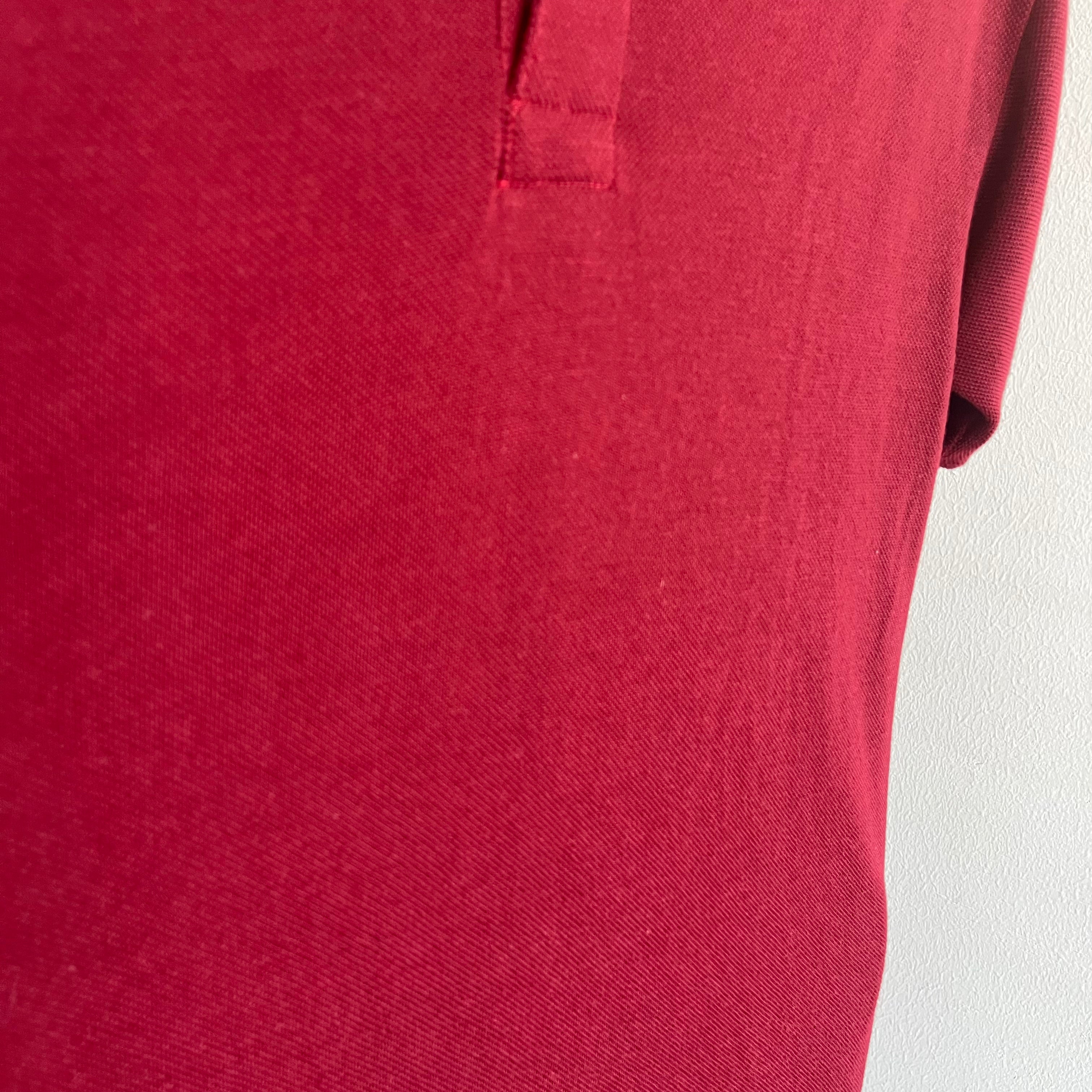 1980s Extra Long Burgundy Polo Shirt