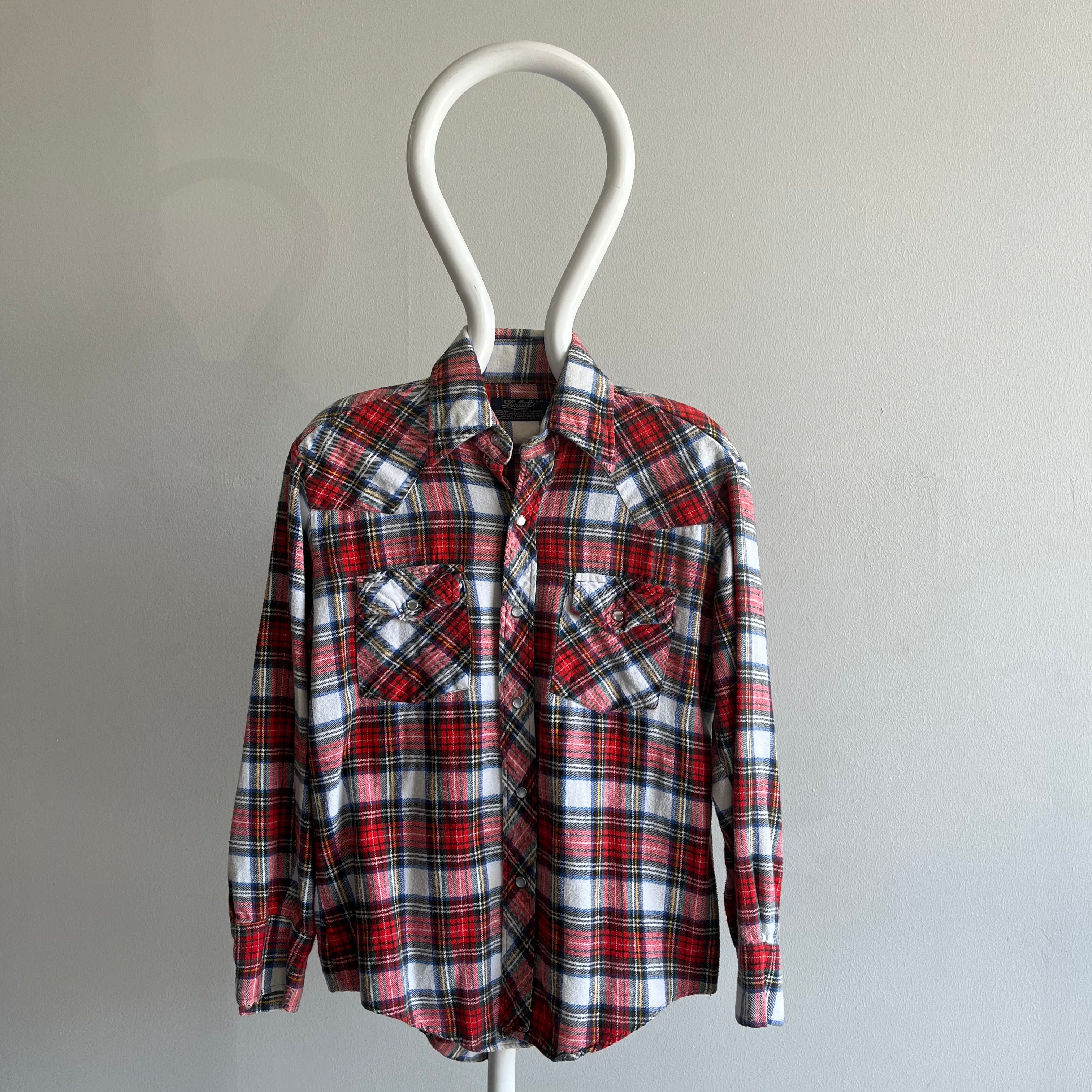 1980s Lariat Brand Cotton Flannel Cowboy Shirt - Smaller SIze