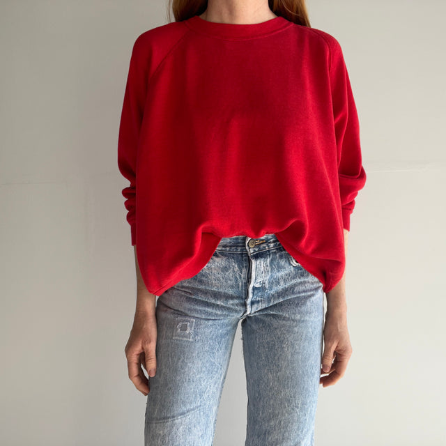 1980s Super Soft and Slouchy - Thinned Out - Wide, But Short - Blank Red Sweatshirt