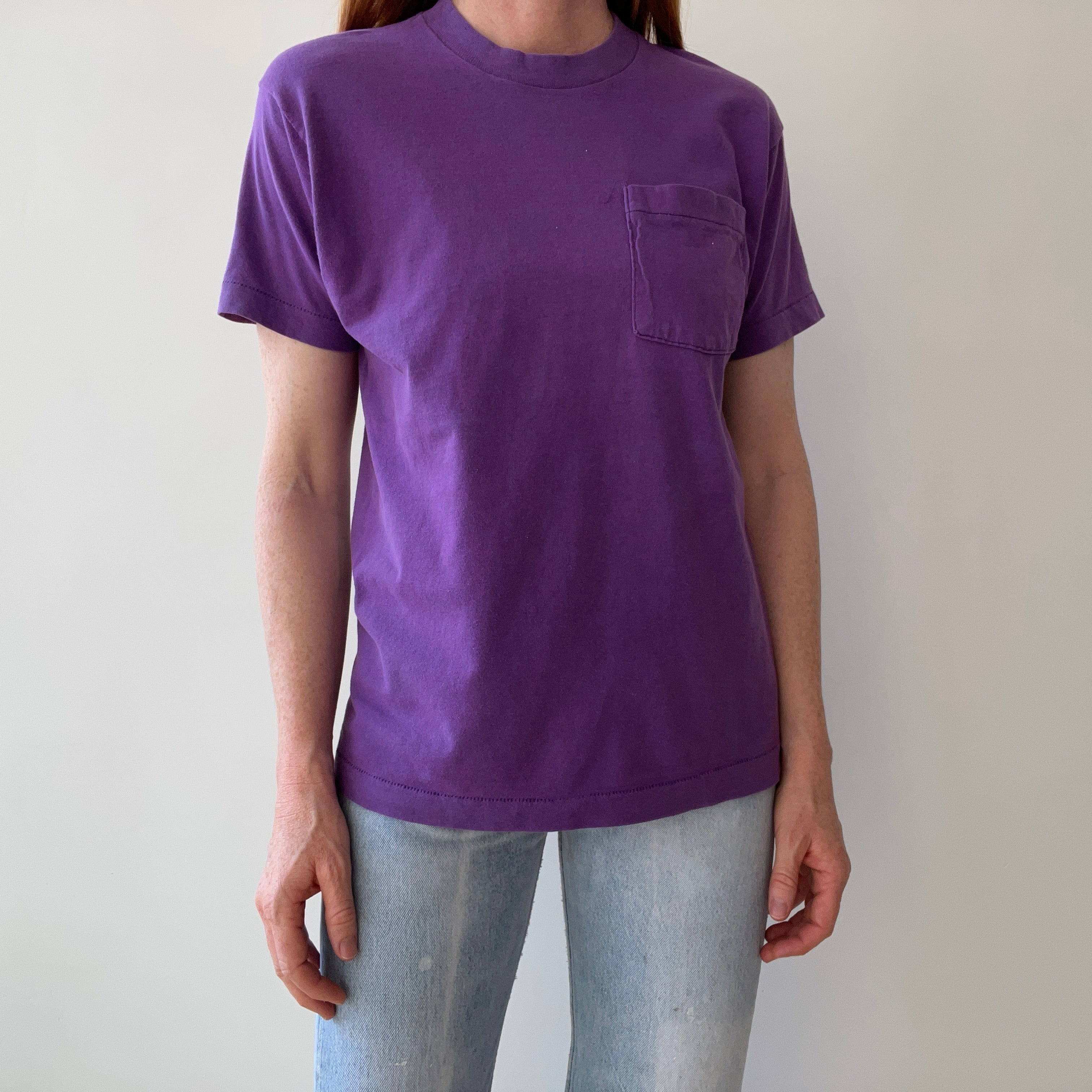 1980s Purple Pocket T-Shirt with the Single Most Wonderful Bleach Mark on the Backside