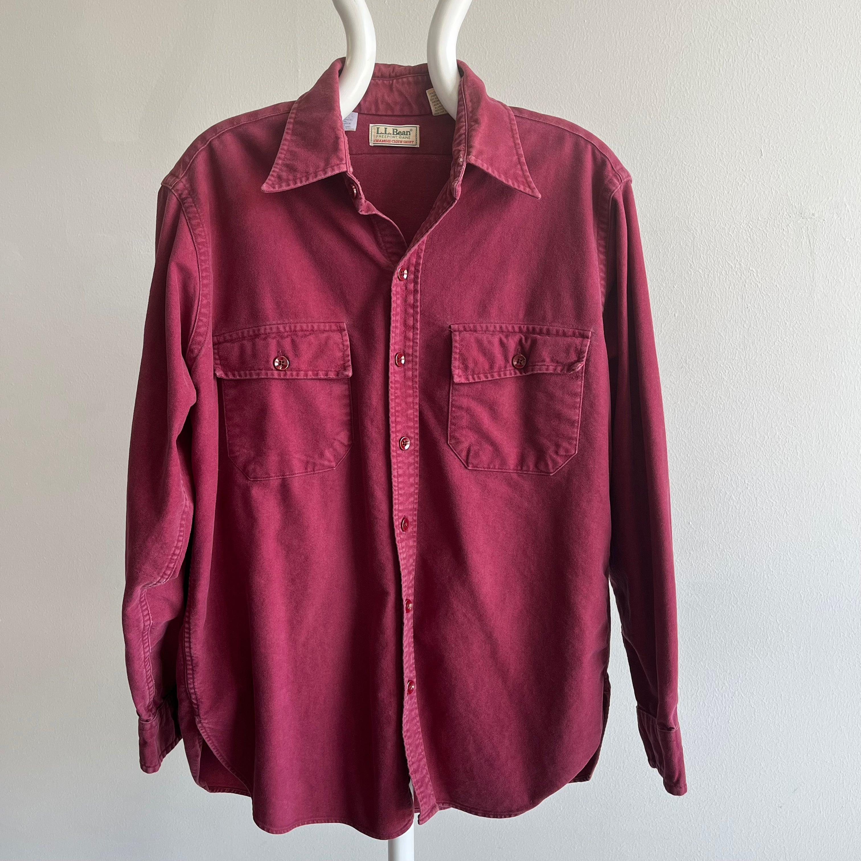 1990s USA Made L.L. Bean Burgundy Chamois Flannel - Classic!