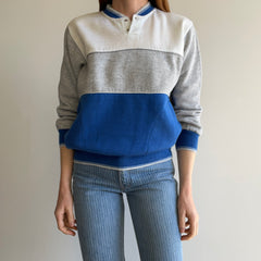 1980s Color Block Henley Sweatshirt with Pockets!