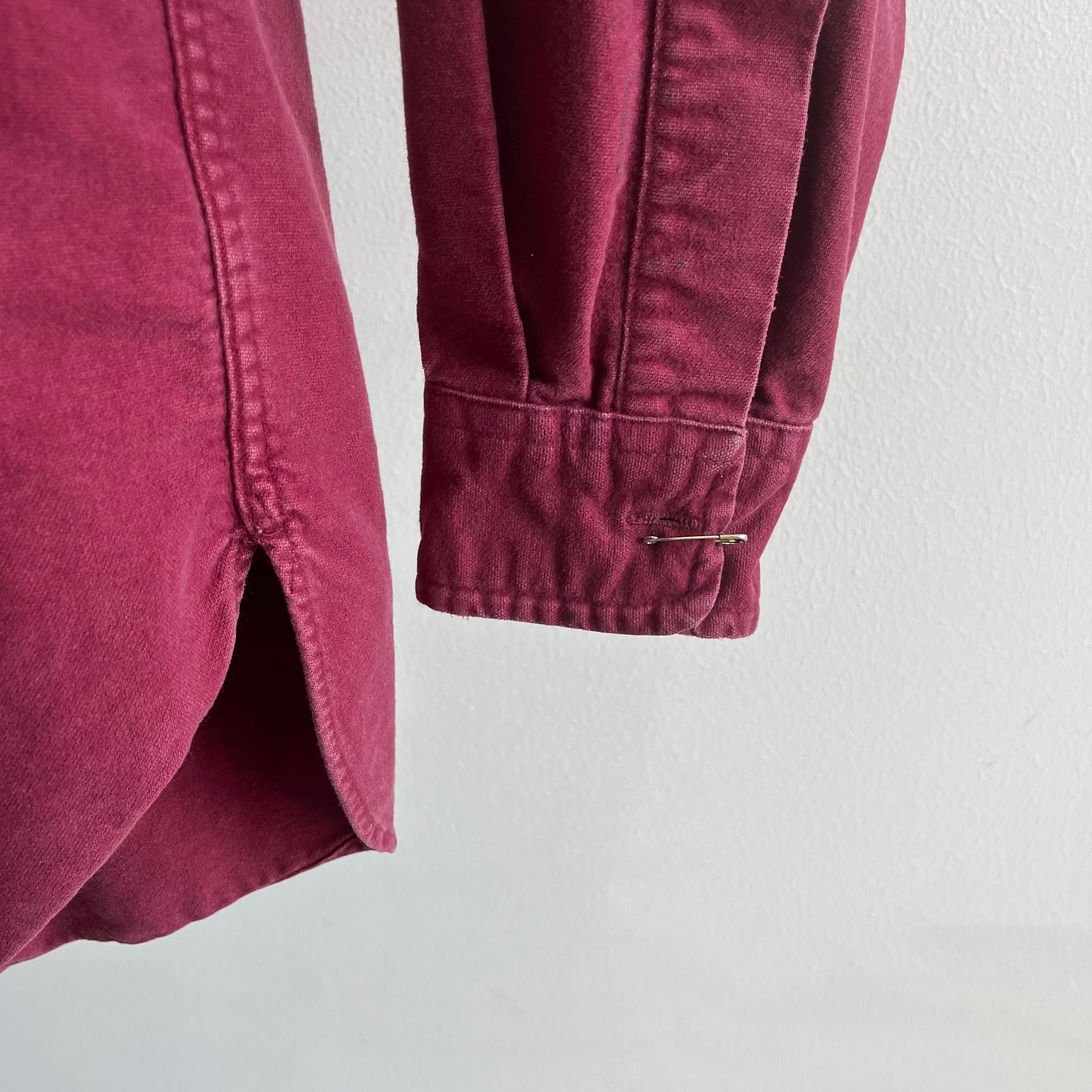 1990s USA Made L.L. Bean Burgundy Chamois Flannel - Classic!