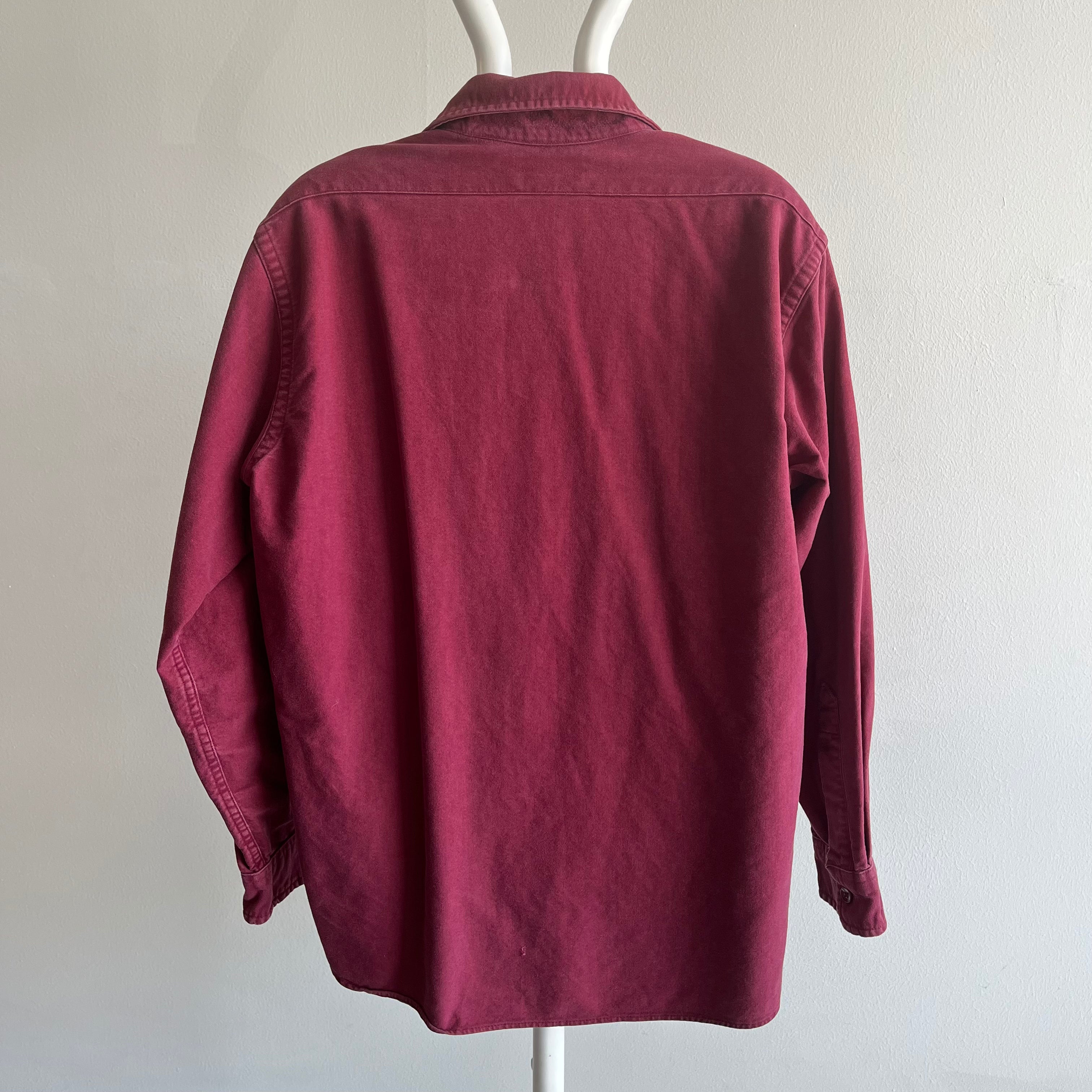 1990s USA Made L.L. Bean Burgundy Chamois Flannel - Classic!