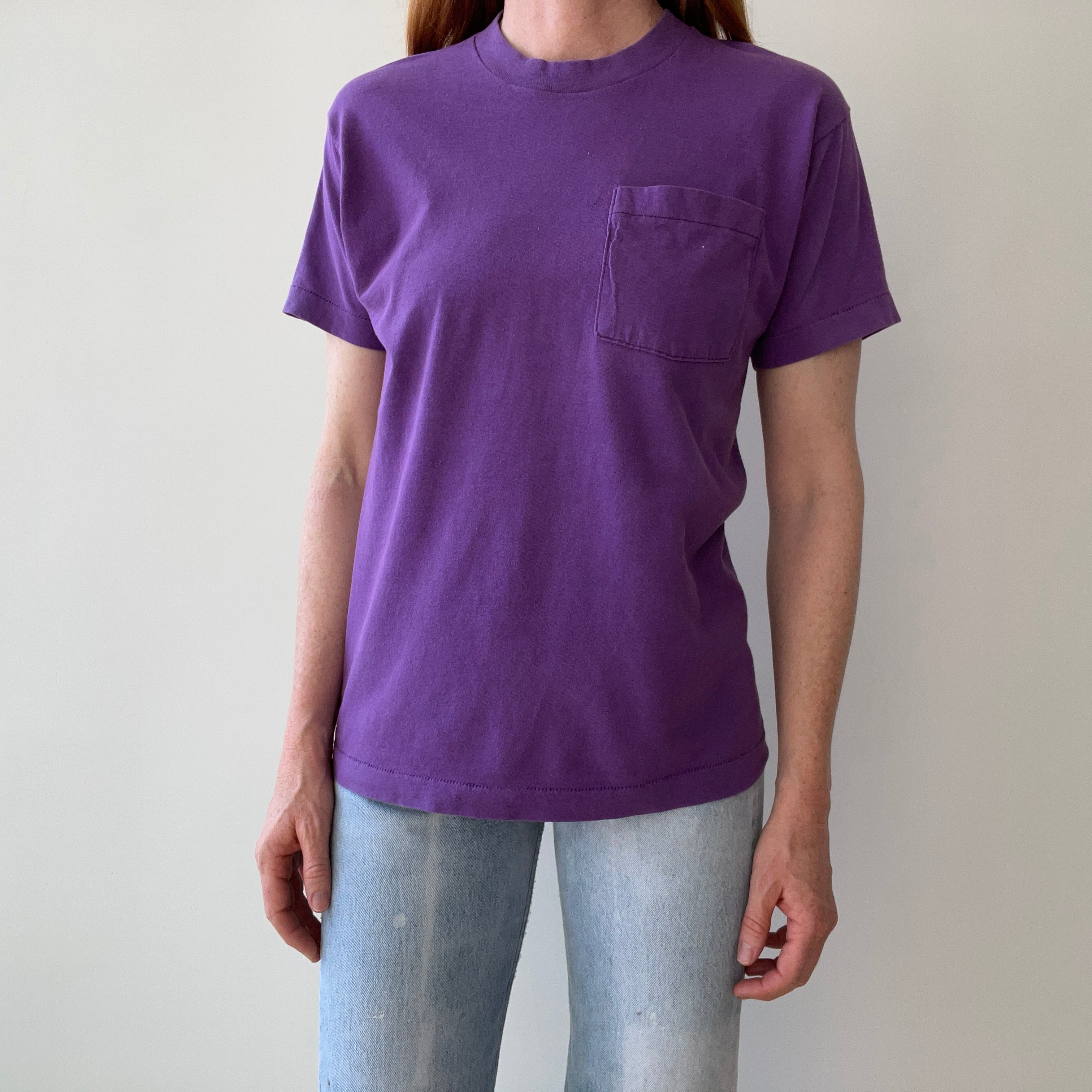 1980s Purple Pocket T-Shirt with the Single Most Wonderful Bleach Mark on the Backside