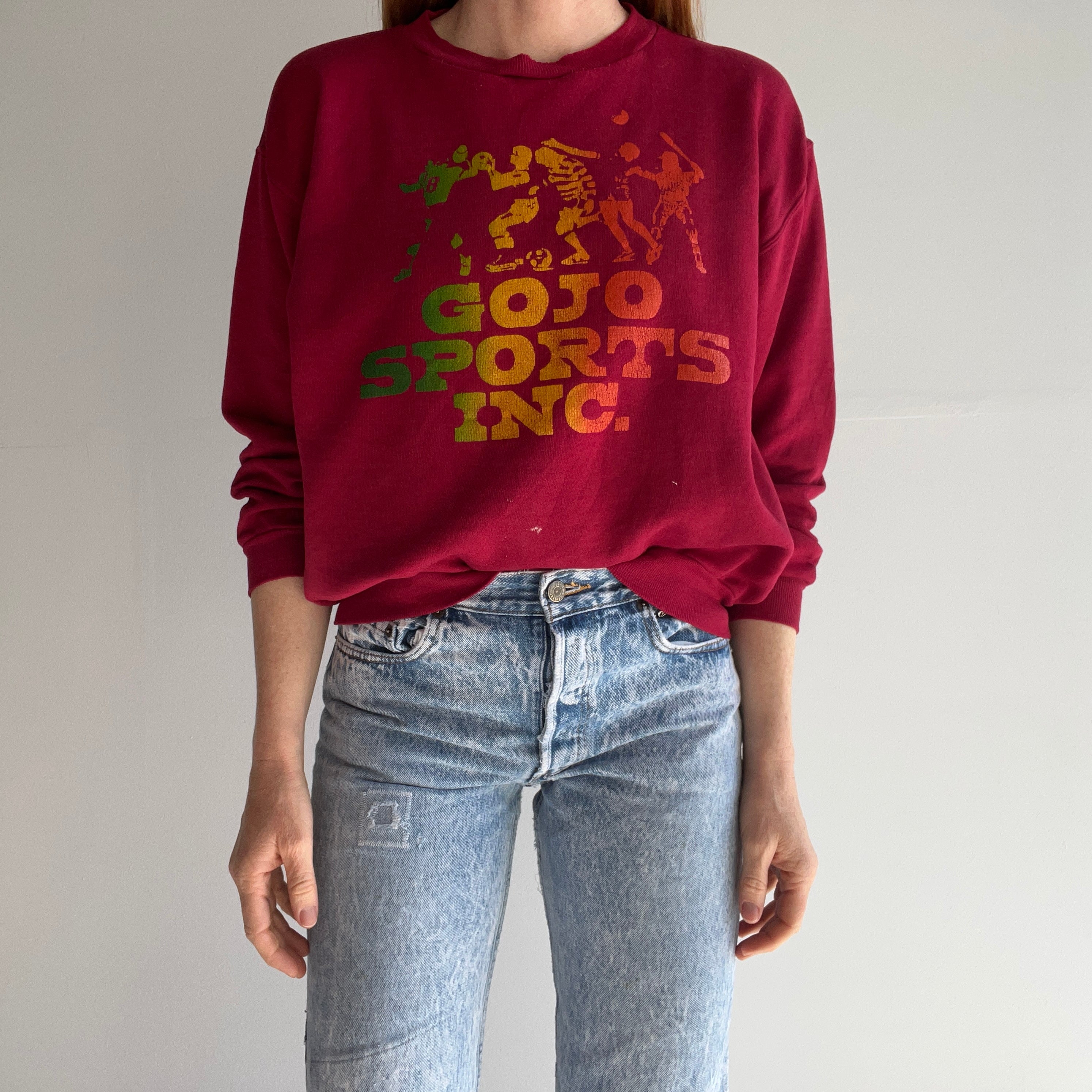 1970s Thinned Out Split Neck Tattered Torn Worn GoJo Sports Inc. Sweatshirt