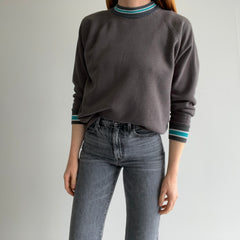 1980s Blank Deep Gray Sweatshirt with Striping