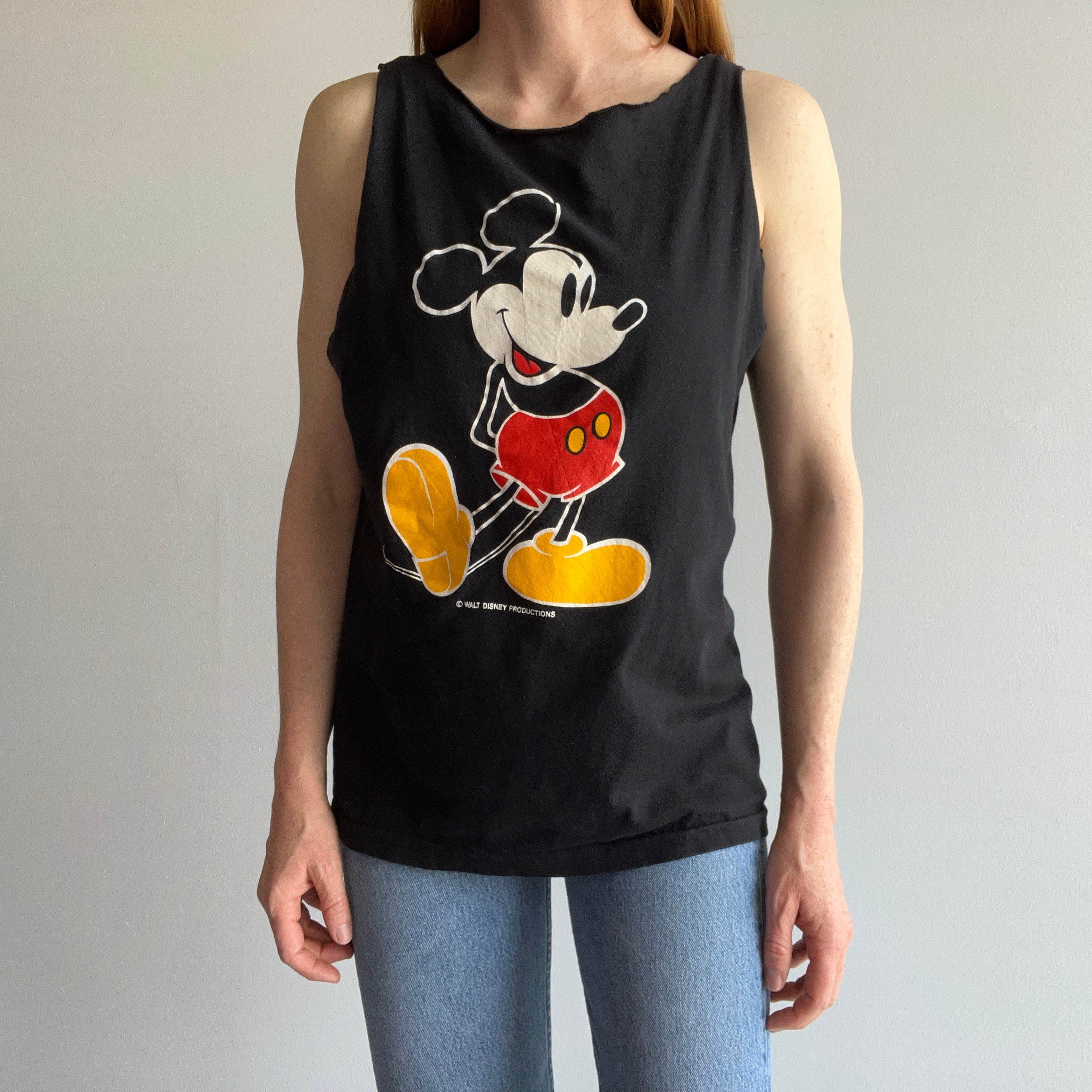 1980s Cut Neck and Sleeve Mickey Tank Top