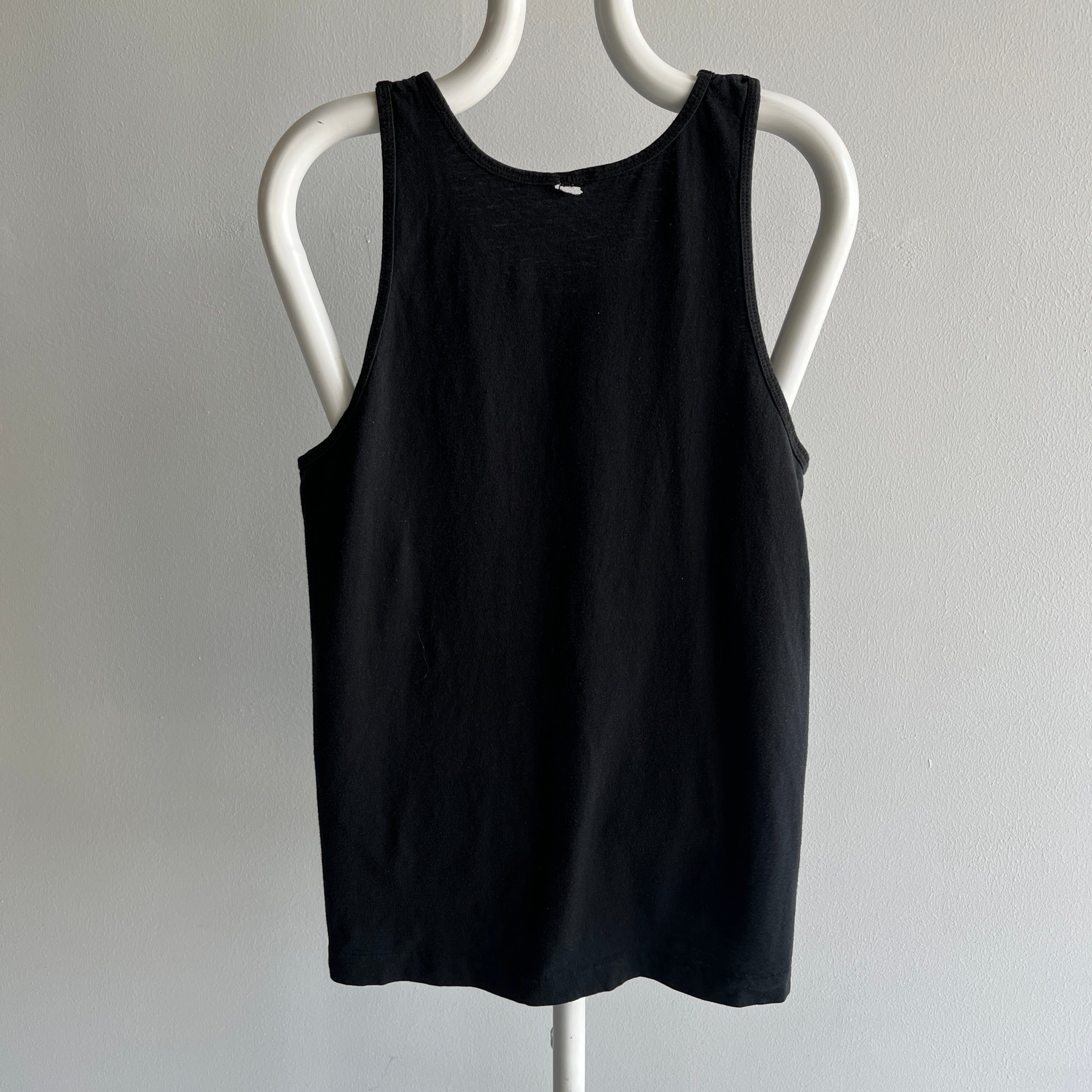 1980s Blank Black Cotton Tank Top