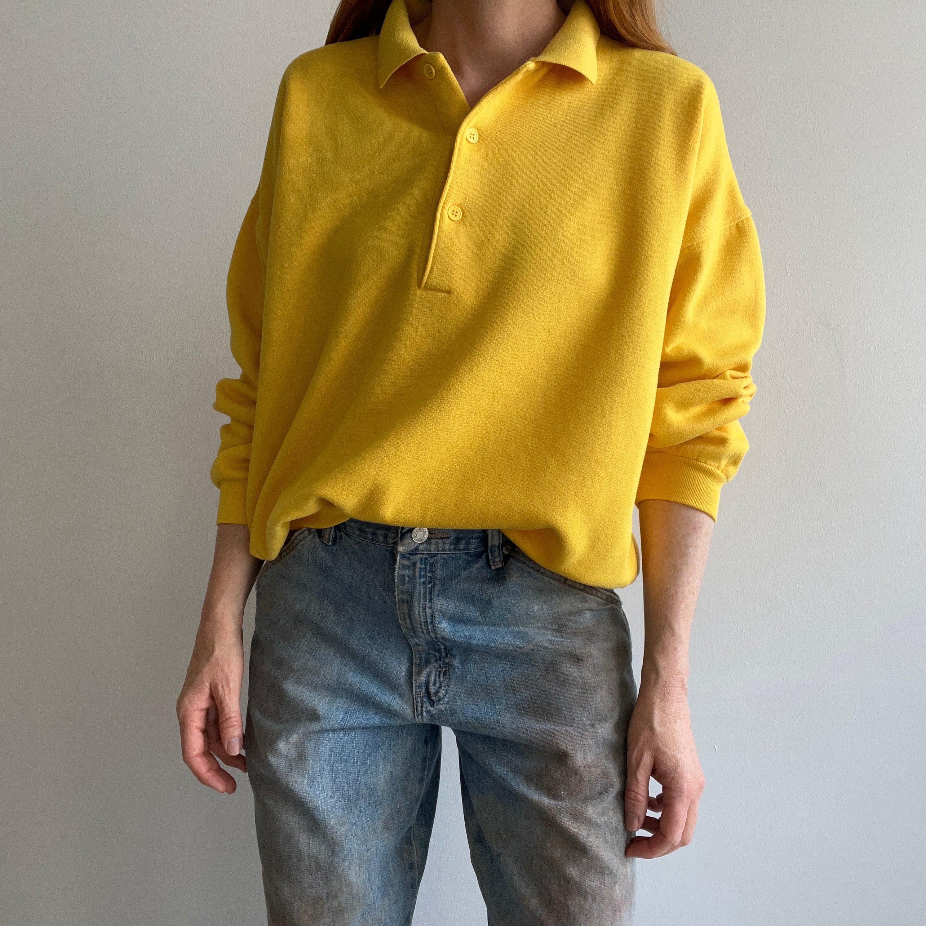 1980s Sunshine Yellow Collared Sweatshirt