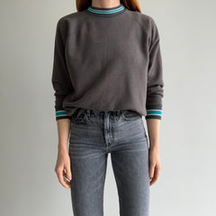 1980s Blank Deep Gray Sweatshirt with Striping