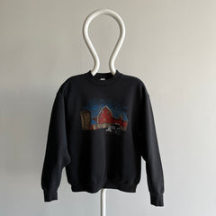 1989 (?) Embroidered Tractor on Screen Printed Barn Sweatshirt - THIS