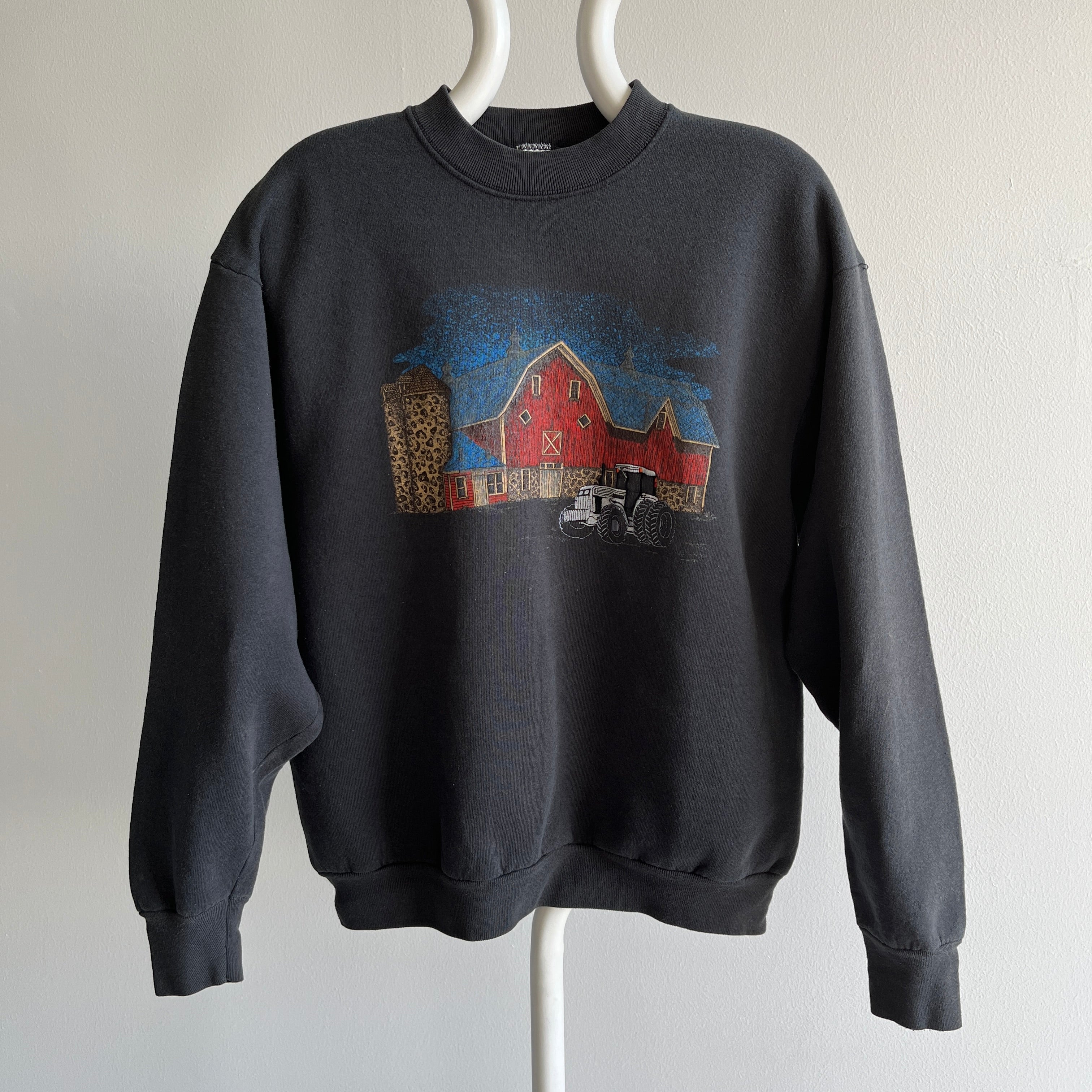 1989 (?) Embroidered Tractor on Screen Printed Barn Sweatshirt - THIS