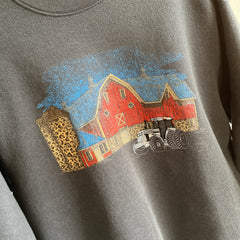 1989 (?) Embroidered Tractor on Screen Printed Barn Sweatshirt - THIS