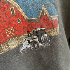 1989 (?) Embroidered Tractor on Screen Printed Barn Sweatshirt - THIS