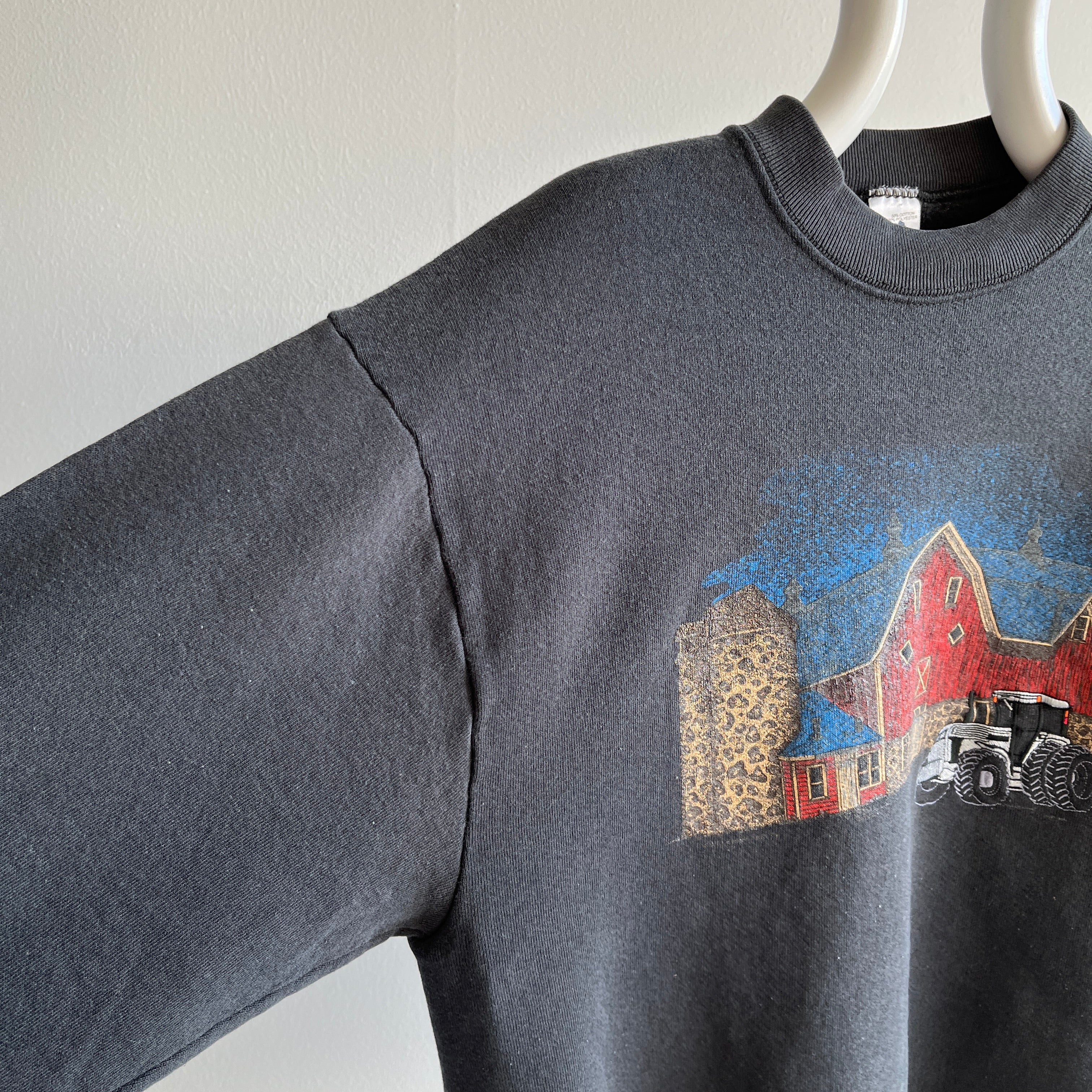 1989 (?) Embroidered Tractor on Screen Printed Barn Sweatshirt - THIS