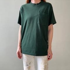 1990s Blank Dark Forest Green Pocket T Shirt - !!!