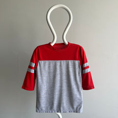 1980s Red and Gray Two Tone Double Stripe 1/2 Sleeve T-Shirt