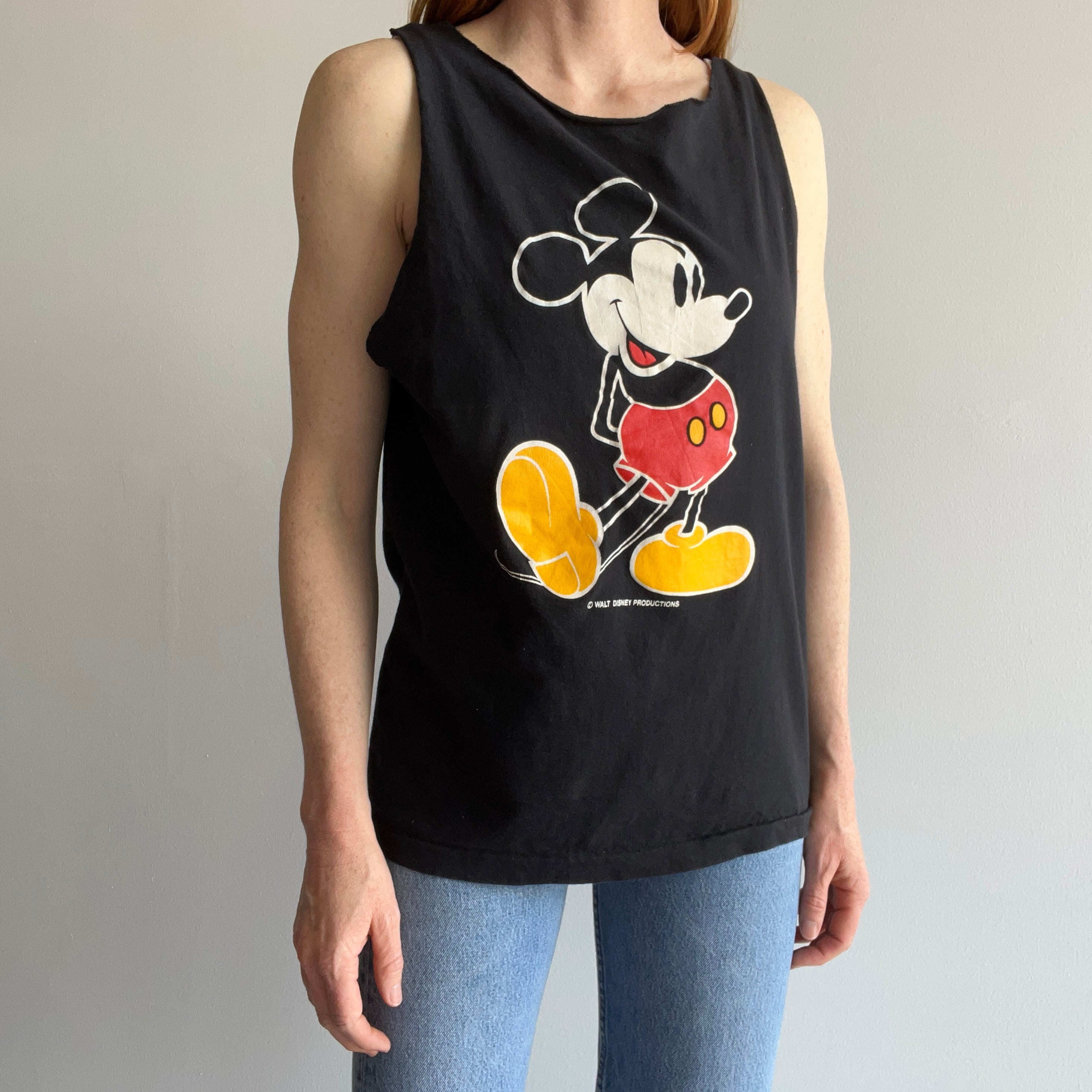 1980s Cut Neck and Sleeve Mickey Tank Top