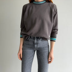 1980s Blank Deep Gray Sweatshirt with Striping