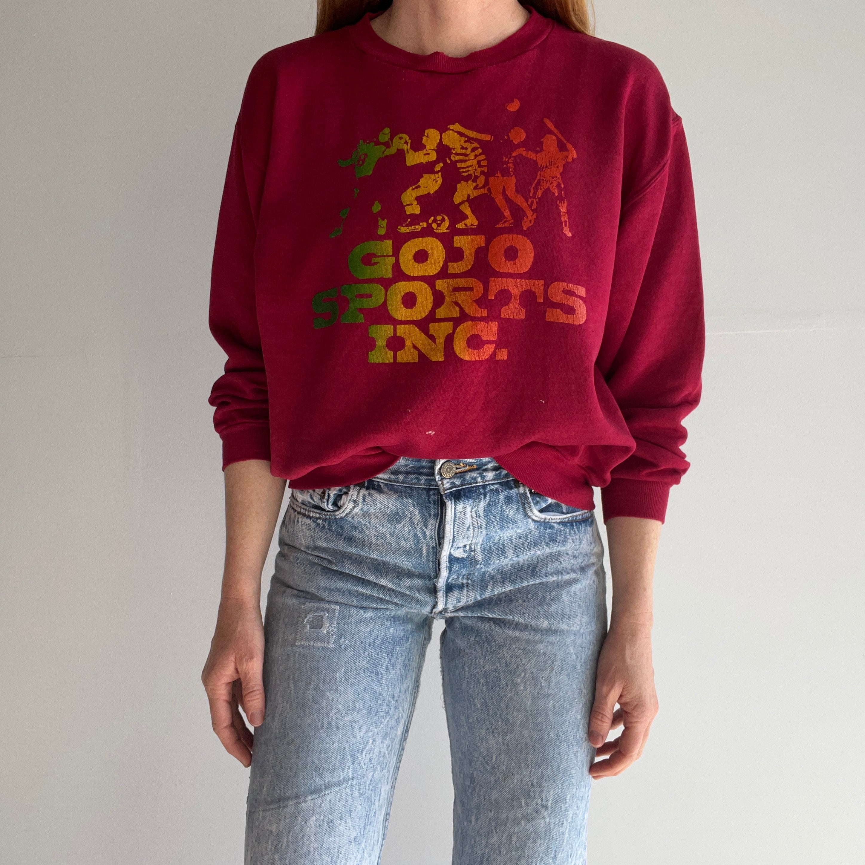 1970s Thinned Out Split Neck Tattered Torn Worn GoJo Sports Inc. Sweatshirt