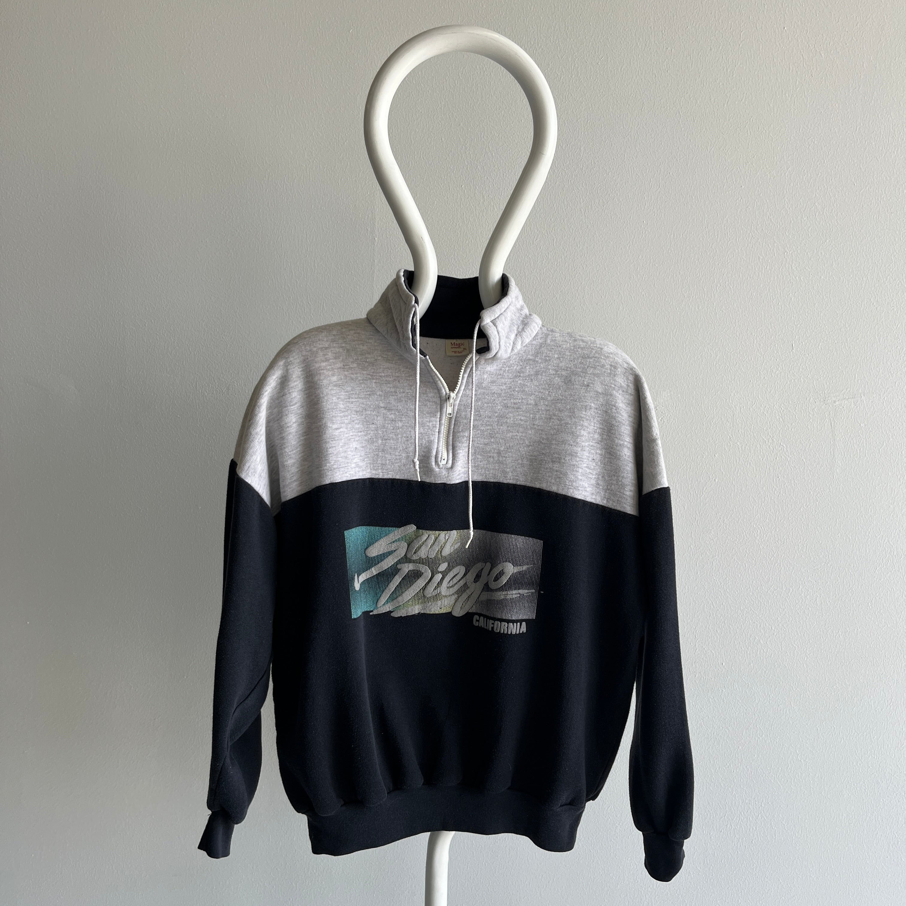 1980/90s San Diego 1/4 Zip Mock Neck Color Block Sweatshirt