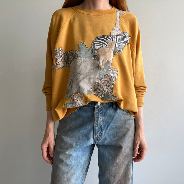 1980s DIY Safari Animal Sweatshirt on a MacGregor Ladies Sweatshirt - WOWOWOWOW