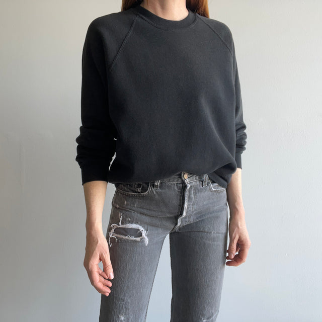 1980s Blank Soft Black Jerzees Raglan Sweatshirt - Swooooooon