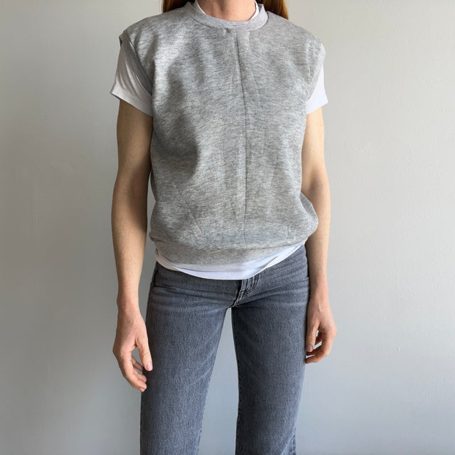 1980s Barely/Never? Worn Blank Gray Warm Up Sweatshirt Vest