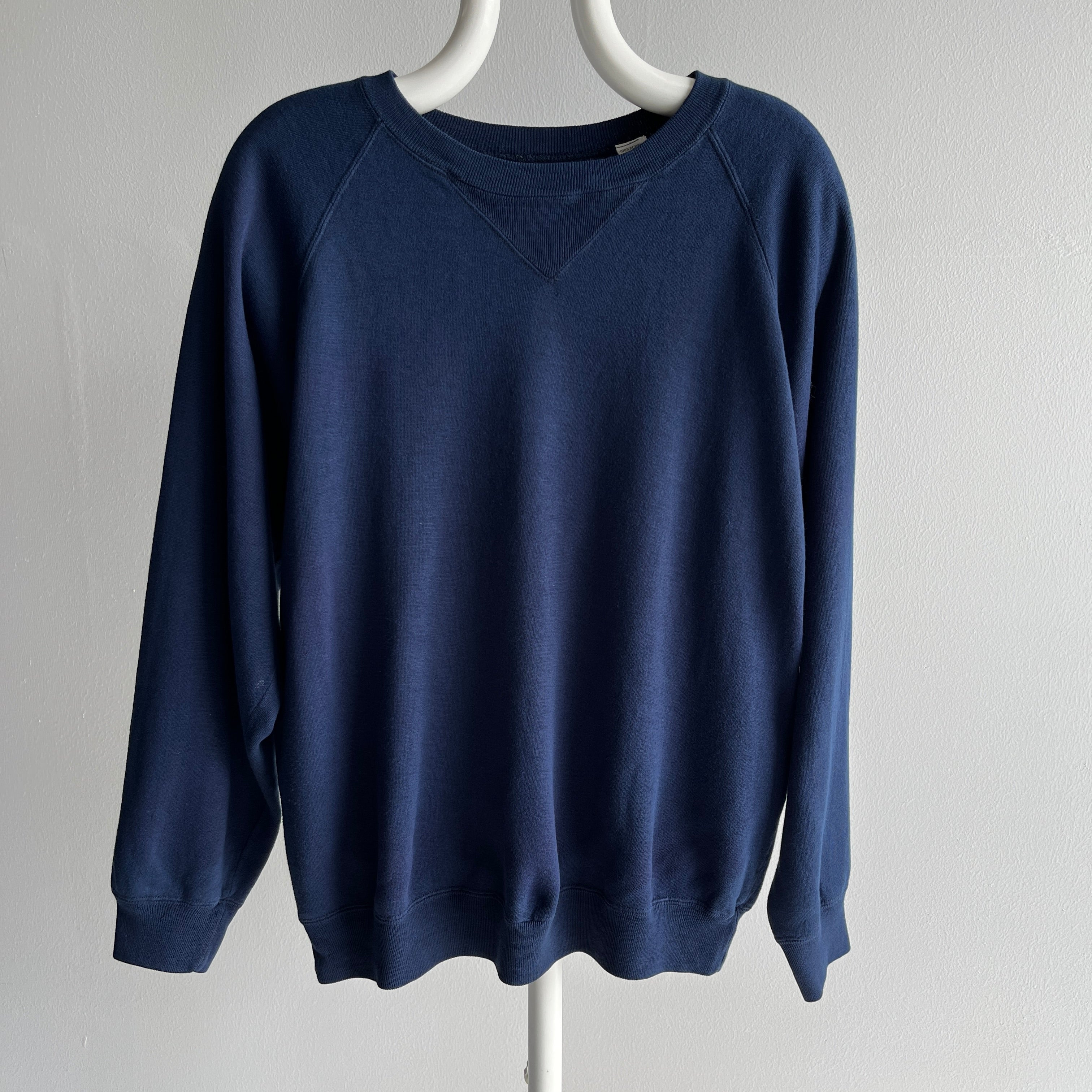 1970s Deep Navy Single V Super Soft Acrylic Sweatshirt