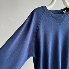 1970s Deep Navy Single V Super Soft Acrylic Sweatshirt