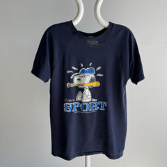 1970s Snoopy Sports Tattered and Torn Baseball Short-sleeve T-Shirt