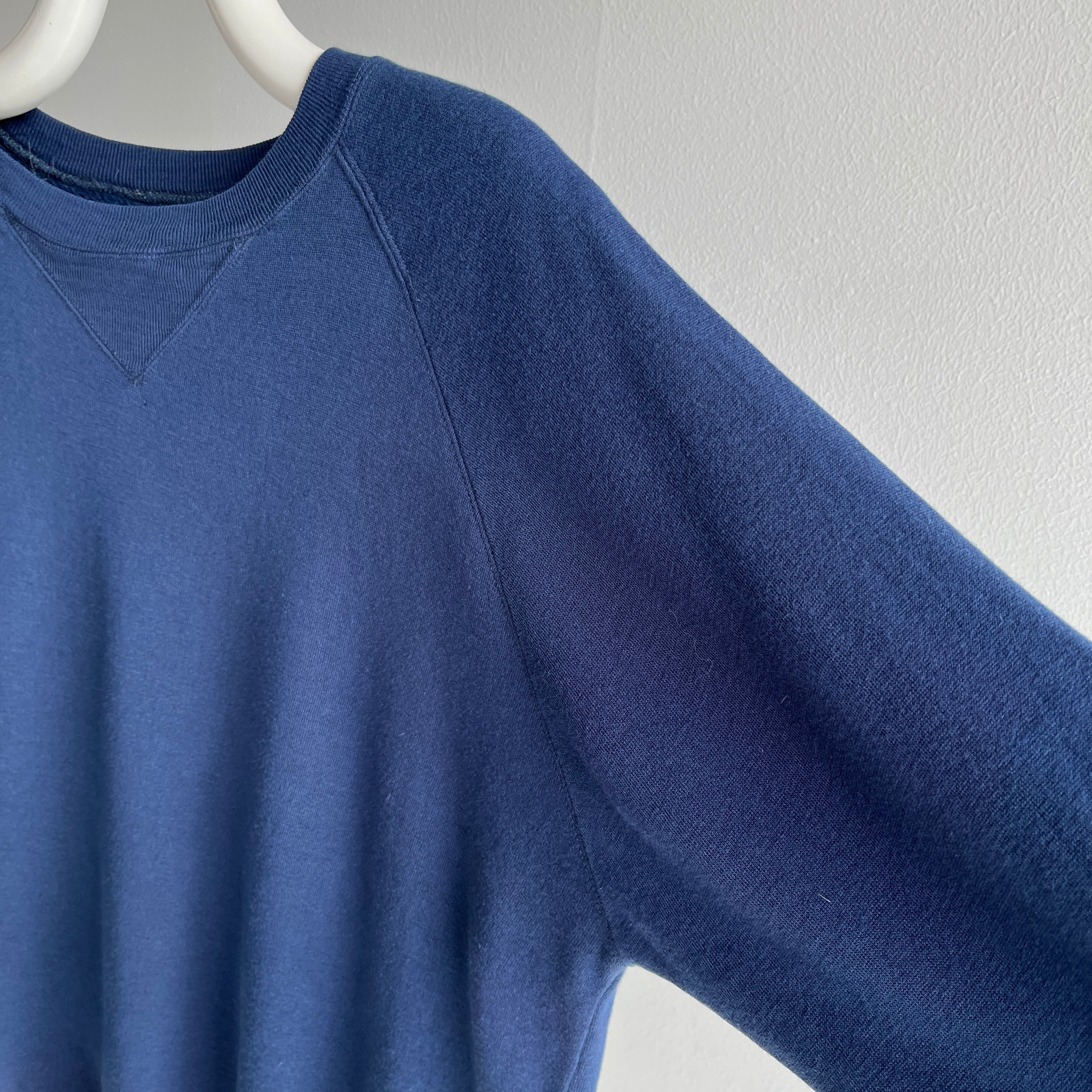 1970s Deep Navy Single V Super Soft Acrylic Sweatshirt