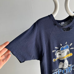 1970s Snoopy Sports Tattered and Torn Baseball Short-sleeve T-Shirt