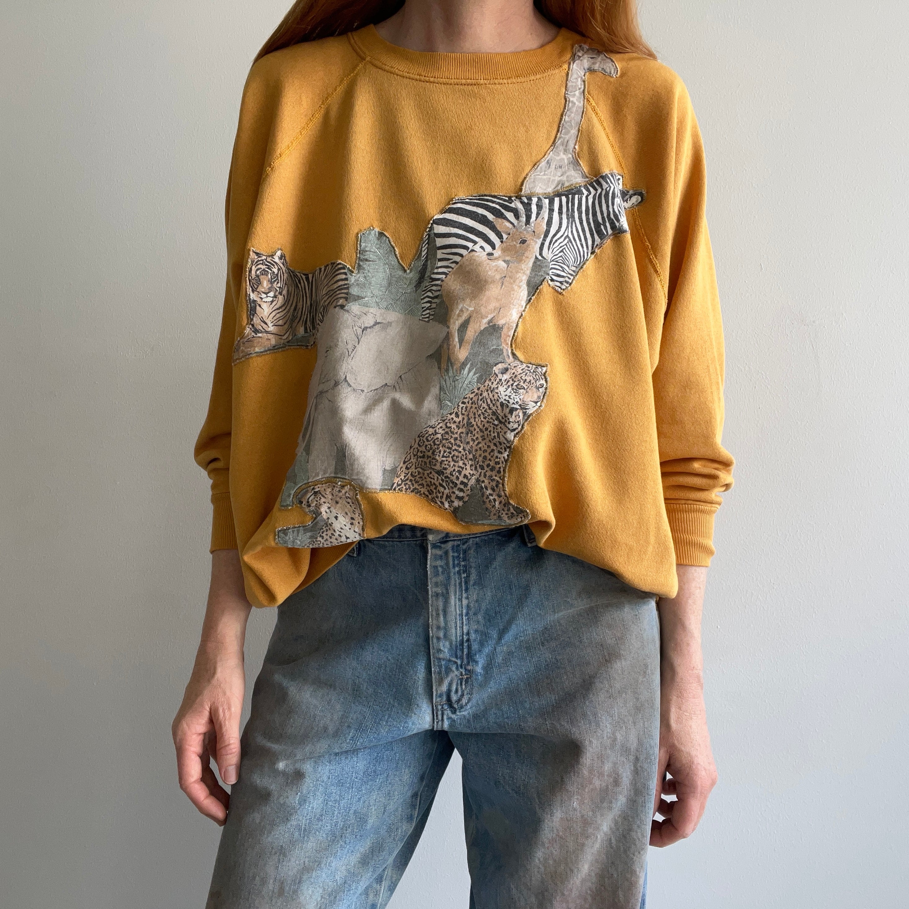 1980s DIY Safari Animal Sweatshirt on a MacGregor Ladies Sweatshirt - WOWOWOWOW