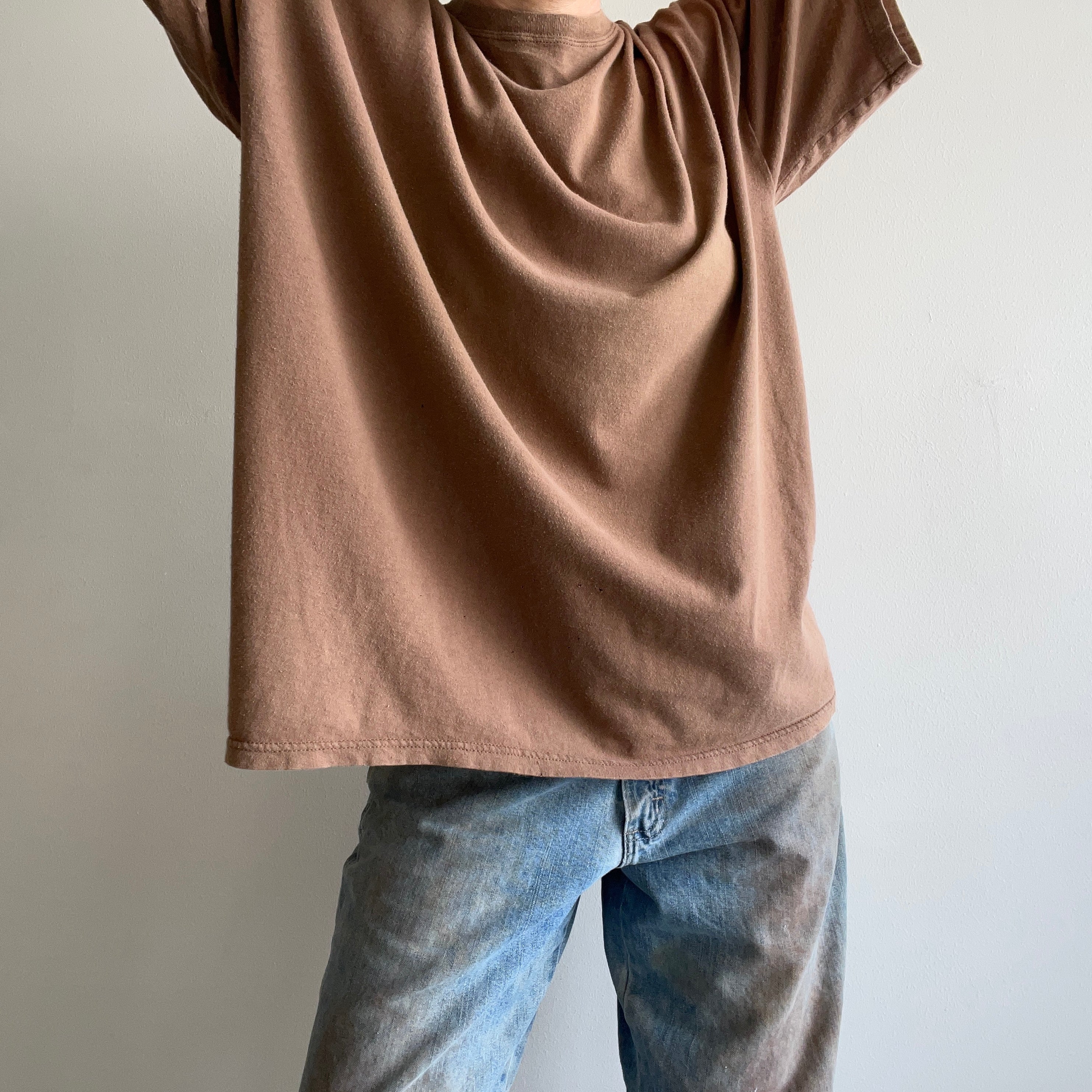 1990s Blank Macadamia Milk Latte Colored Slouchy T-Shirt