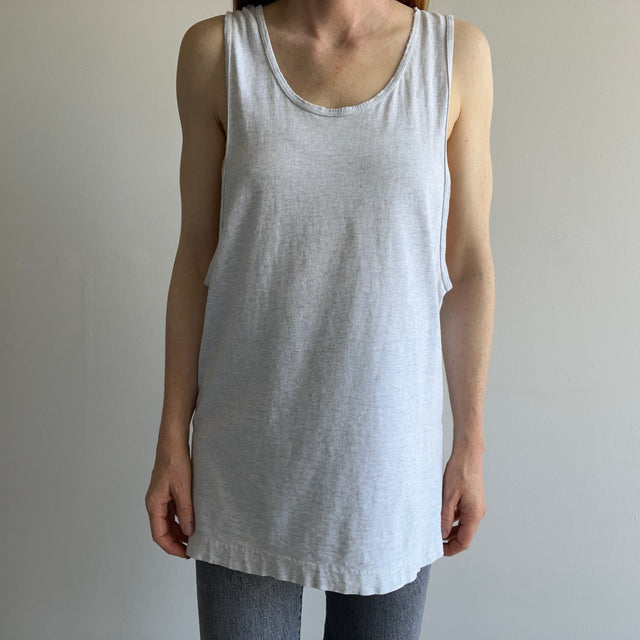 1980s Tattered and Torn Super Drop Light Gray Cotton Tank Top