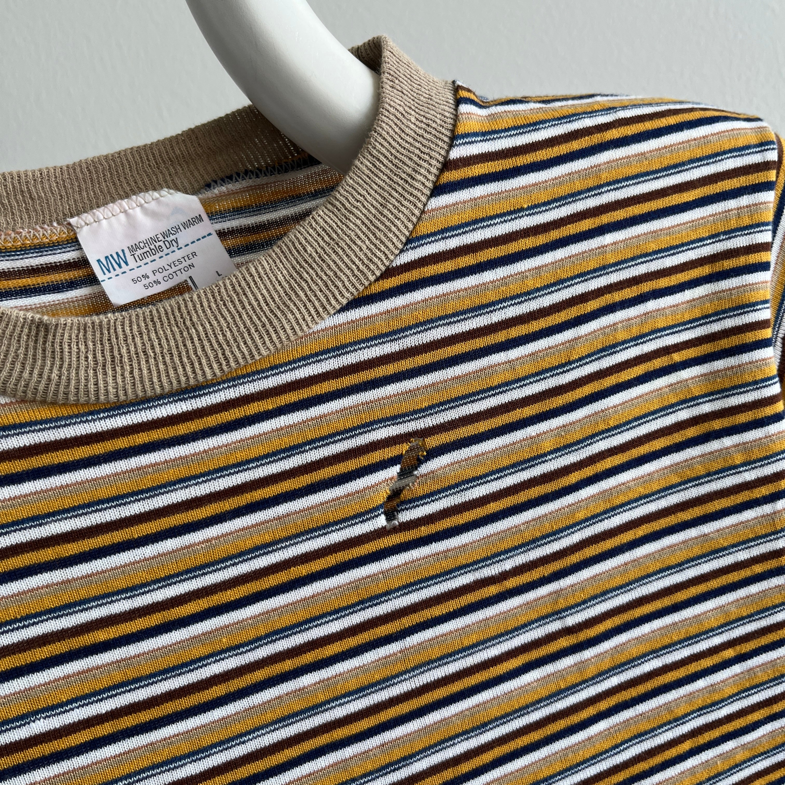 1970s Striped Neutrals Earth Tones Smaller T-Shirt