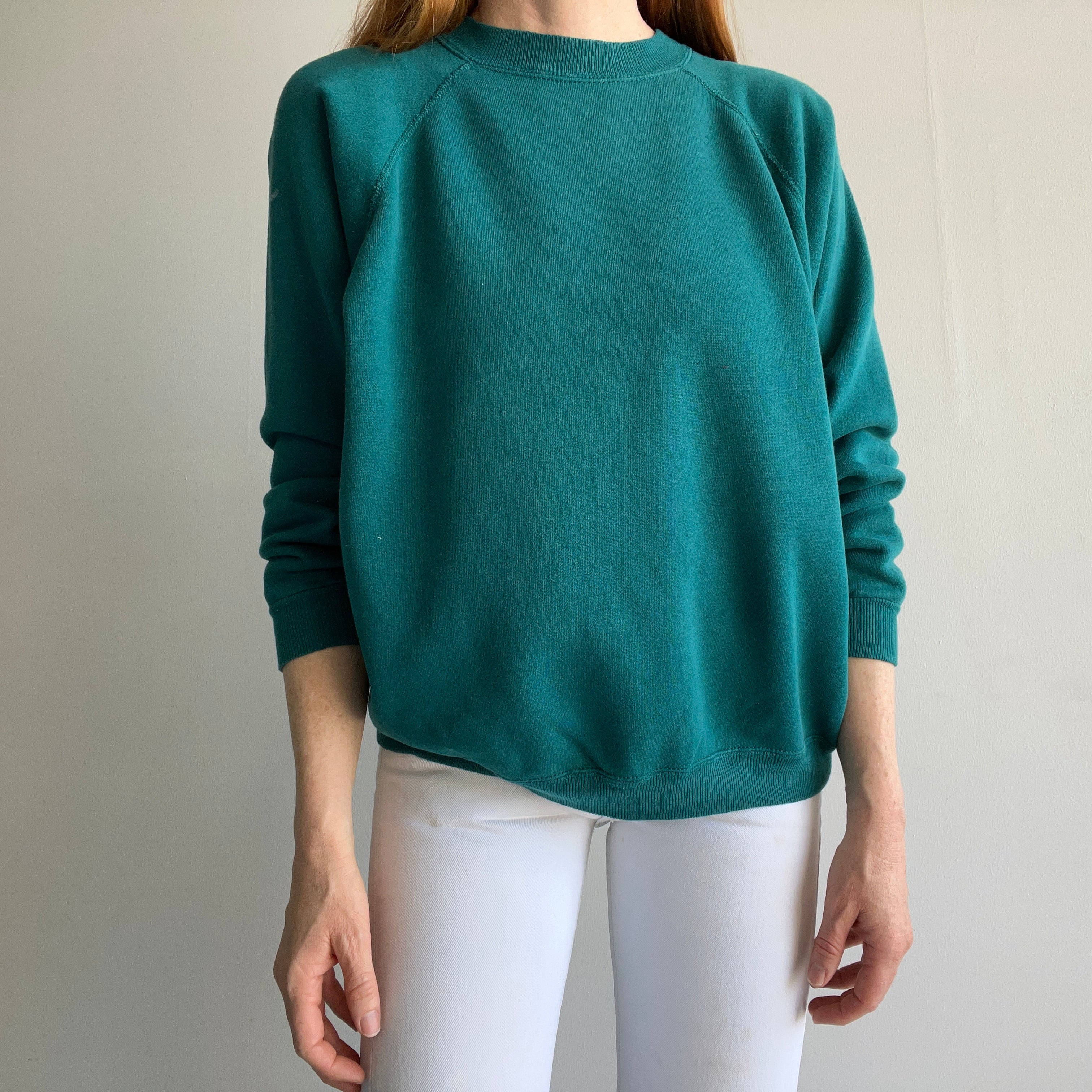 1990s Hanes Her Way Dark Teal Blank Swatshirt