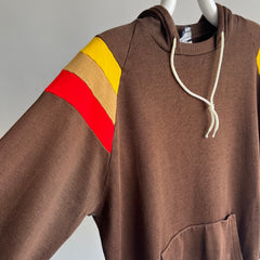 1970/80s Color Block Pullover Hoodie - Brown, Red, Yellow