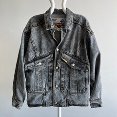 1980s Jordache XL Pocket Black Acid Wash Denim Jean Jacket