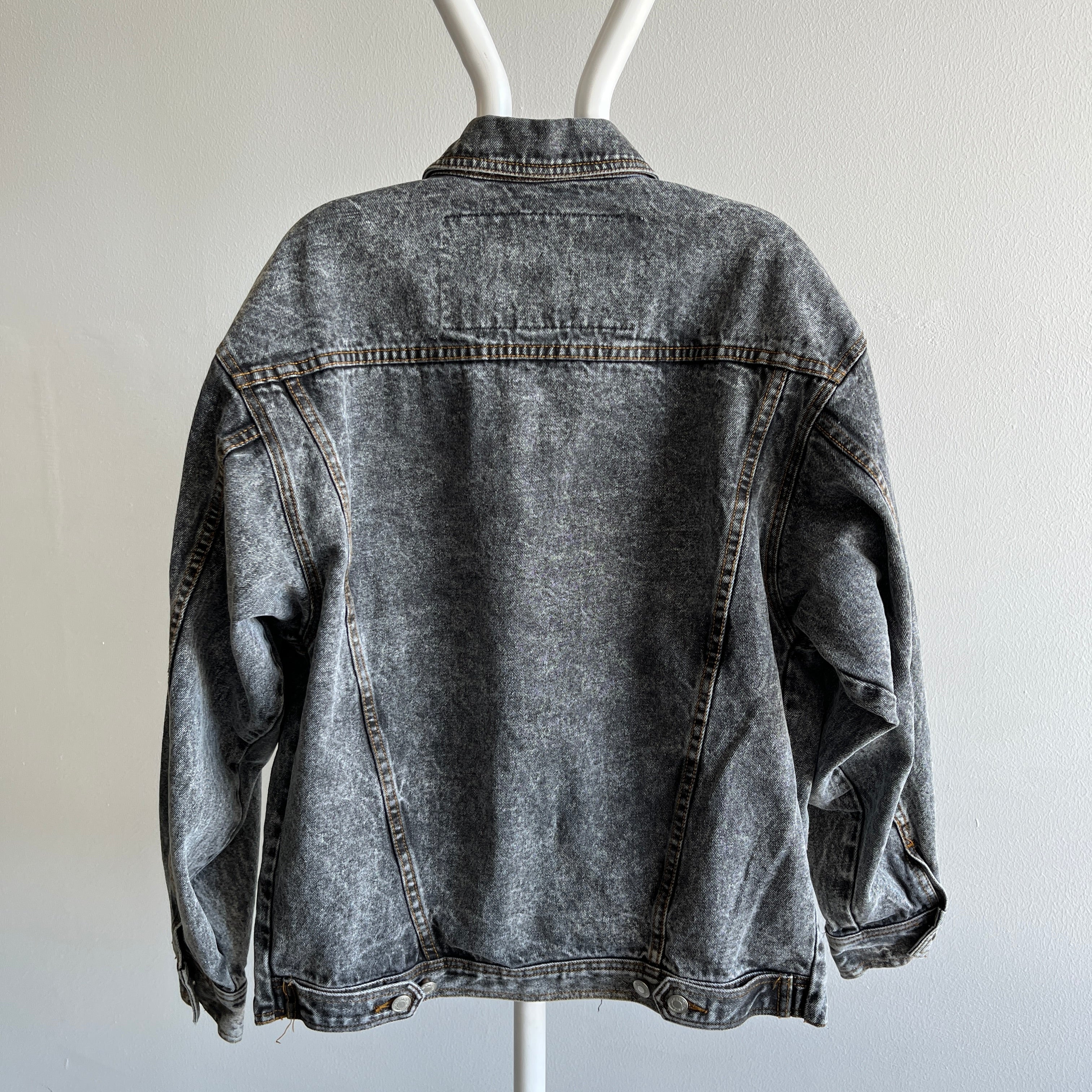 1980s Jordache XL Pocket Black Acid Wash Denim Jean Jacket